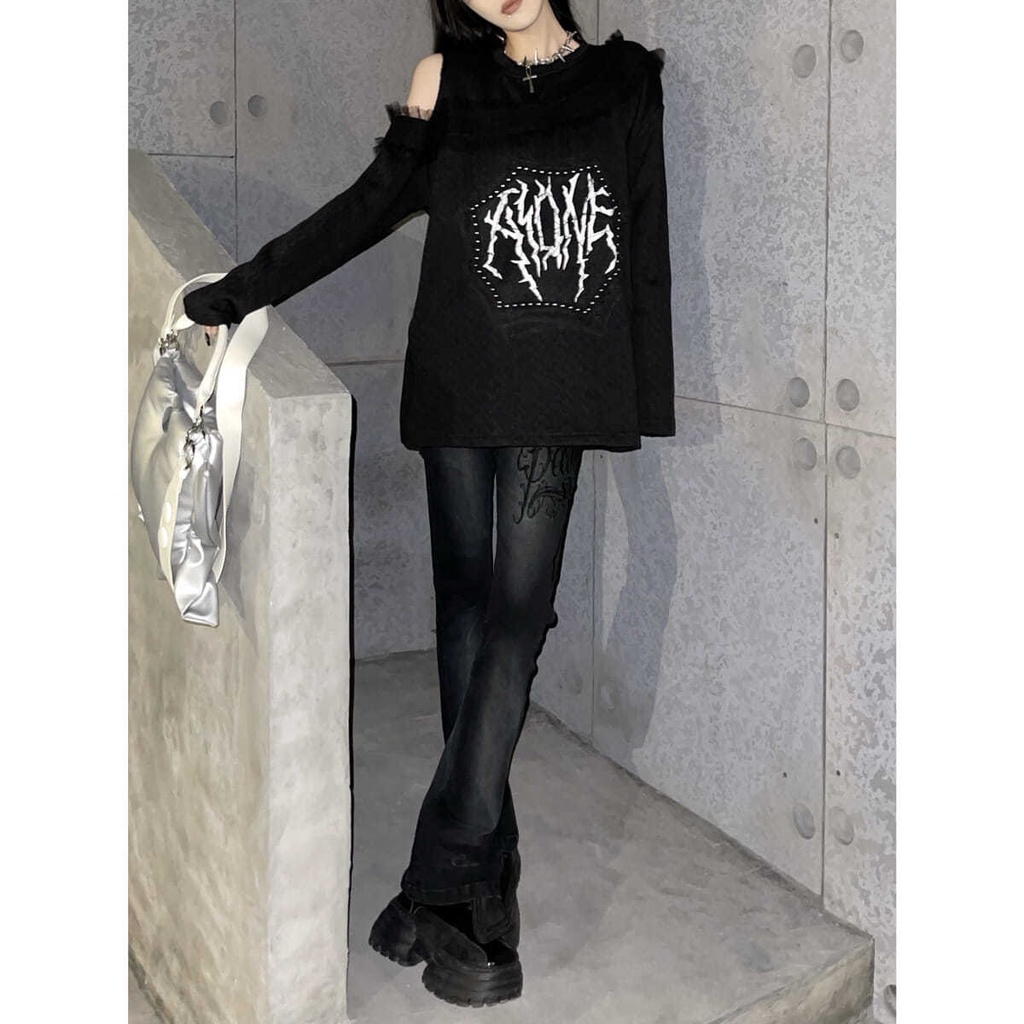 Quần Jean Ống Loe Lưng Cao Ôm Dáng Thêu Họa Tiết Phong Cách Mỹ Thời Trang Xuân Thu Mới Cho Nữ