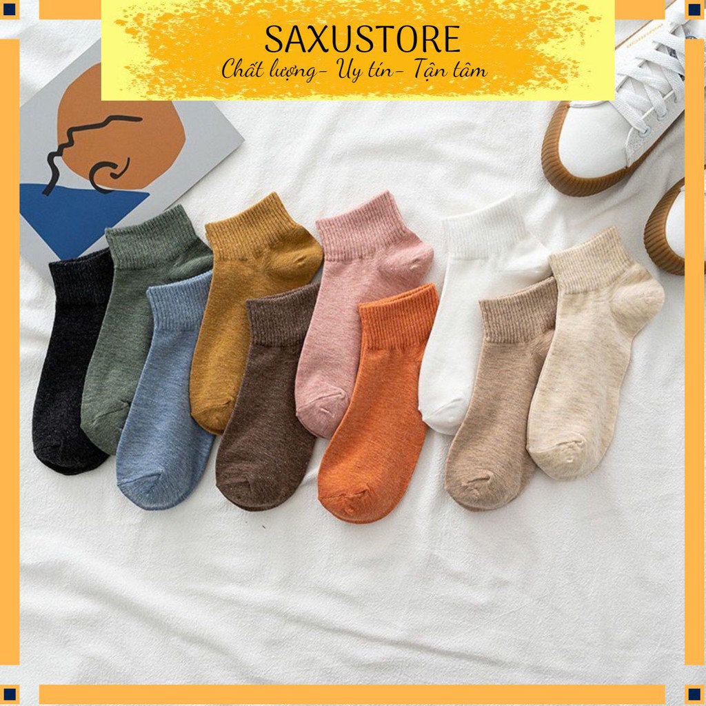 Tất nữ 𝑭𝒓𝒆𝒆𝒔𝒉𝒊𝒑 Lố 10 đôi Tất nữ màu muối tiêu cổ cao qua mắt cá chân phong cách vintage