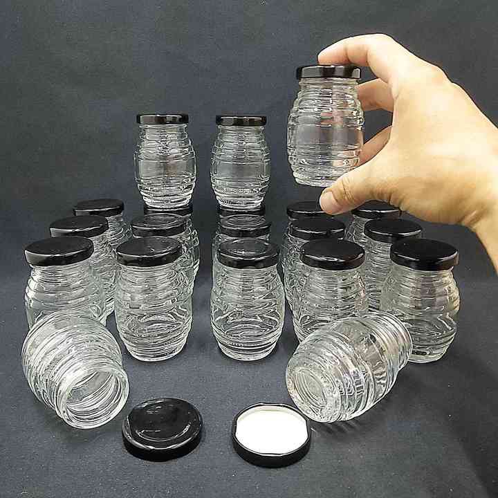 Hủ thủy tinh 100ML  mẫu con ong nắp thiếc đen – Đựng mật, yến chưng, dầu dừa, sữa chua, gia vị