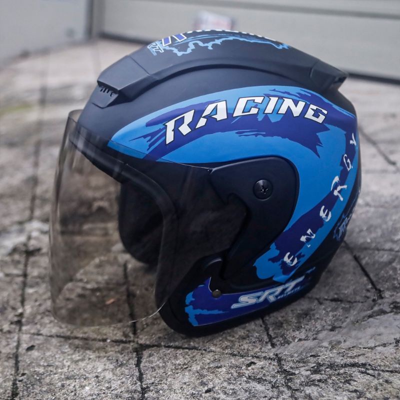 mũ bảo hiểm 3/4 SRT tem Racing có kính dài chống lóa đèn,chống mờ
