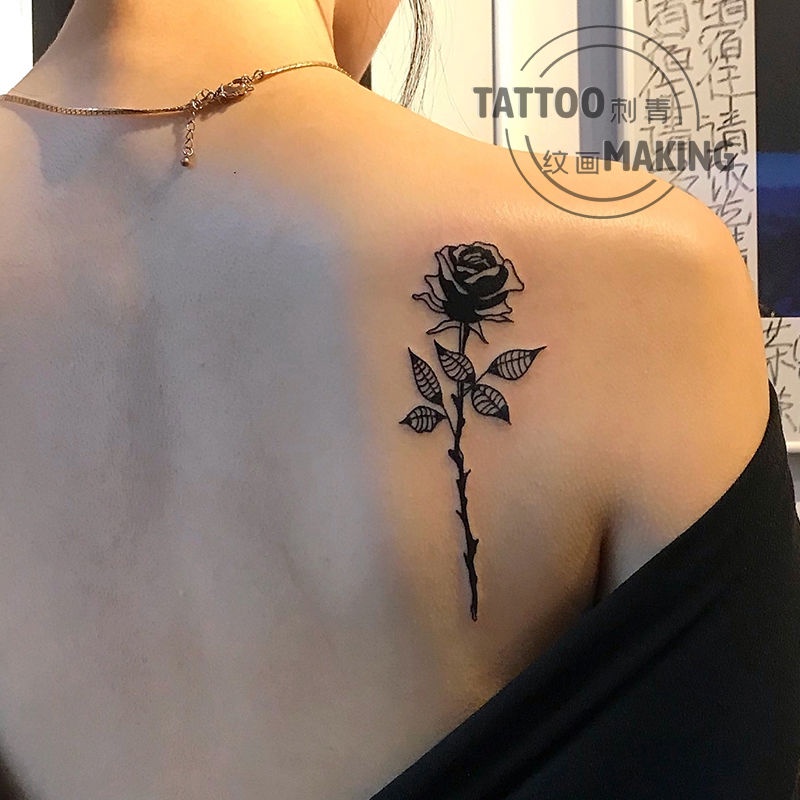 Hình Xăm Dán Tạm Thời Hình Hoa Hồng Trắng Đen Chống Thấm Nước