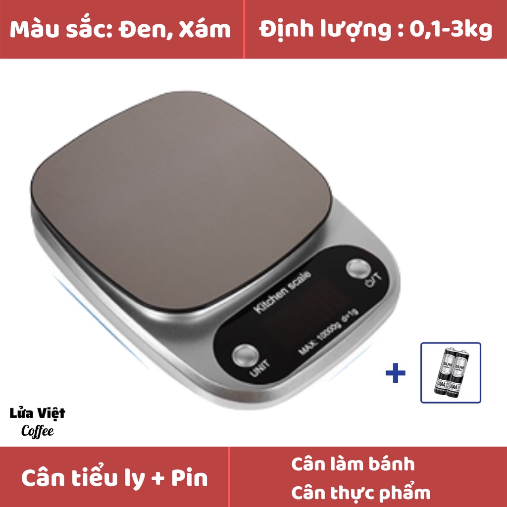 Cân Tiểu Li điện tử nhà bếp kitchenn định lượng 0,1-3kg làm bánh cân cao cấp 3kg tặng kèm 2 viên pin AA