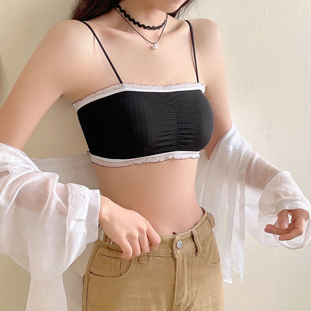 OCEANMAP Áo Lót Crop Top Ba Nút Hở Lưng Màu Sắc Trơn Thân Thiện Với Da Thoáng Khí Thân Thiện Với Làn Da Dành