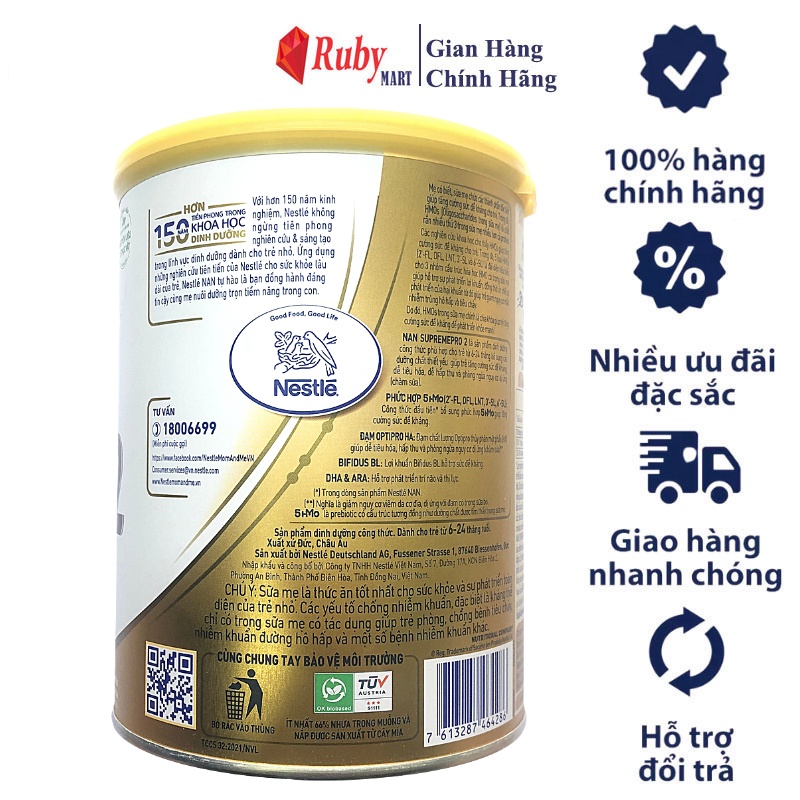 Sữa Bột Nestlé NAN SUPREME 2 - Hộp 800gram Dễ Uống