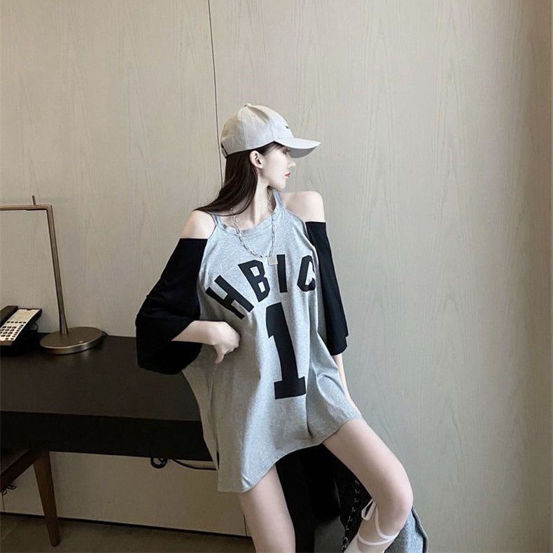 JSC Áo Thun Tay Ngắn Hở Vai Dáng Rộng Màu Sắc Thời Trang Mùa Hè Xinh Xắn Cho Nữ