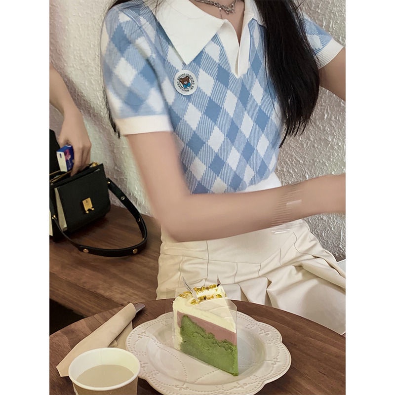 Áo Sơ Mi Dệt Kim Ngắn Tay Cổ Chữ V Thời Trang Mùa Hè 2022