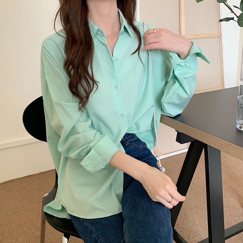Áo Sơ Mi Dài Tay Cổ Bẻ Dáng Dài Thời Trang Hàn Quốc Cho Nữ