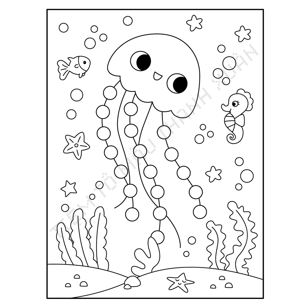 Set 20 Tờ Tranh Tô Màu Hình Sứa Jellyfish Cute Tô Màu Sáp, Màu Chì - Tiệm Tô Màu Thanh Xuân