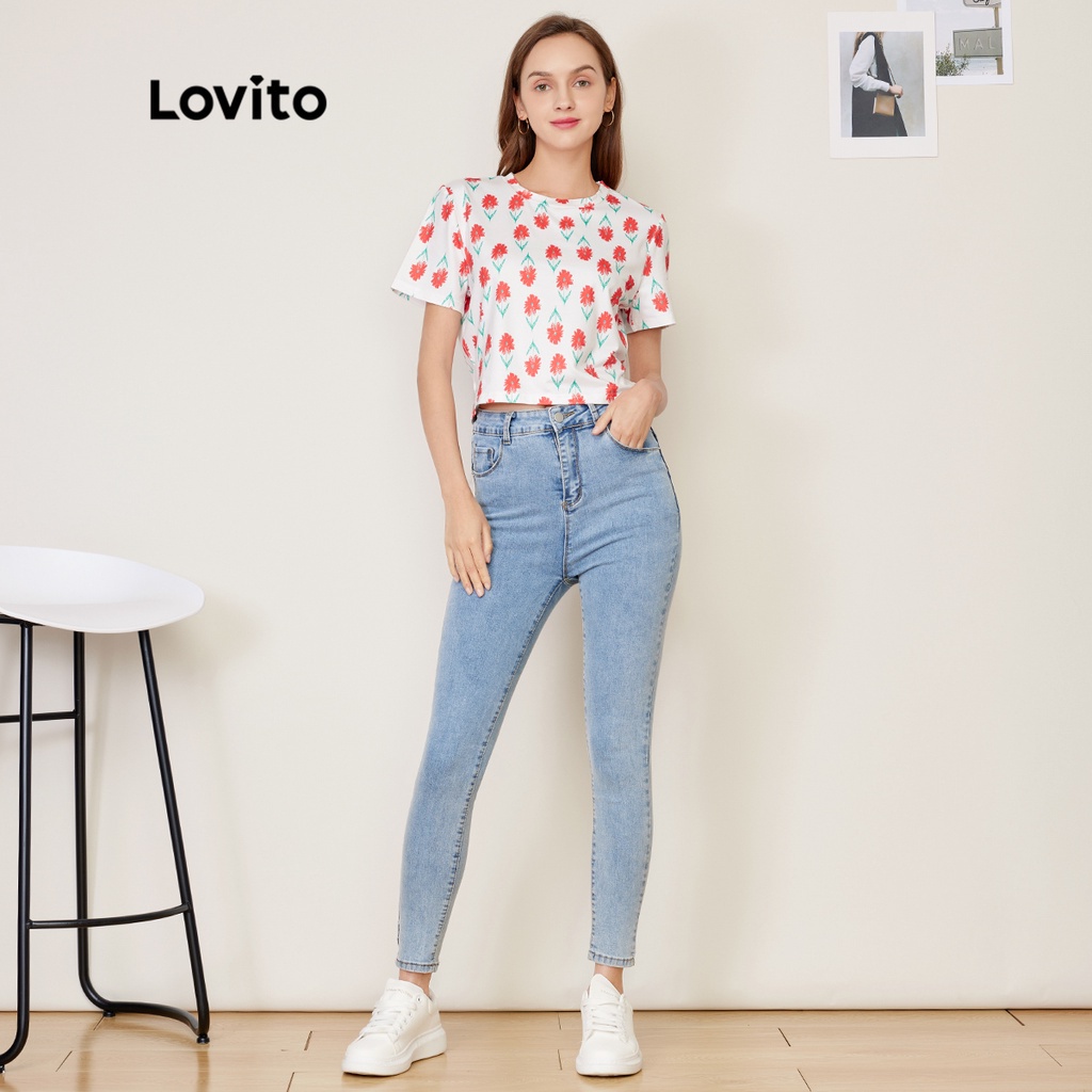 Áo thun Lovito mềm in hoa co giãn mạnh thường ngày L27ED010 (nhiều màu)