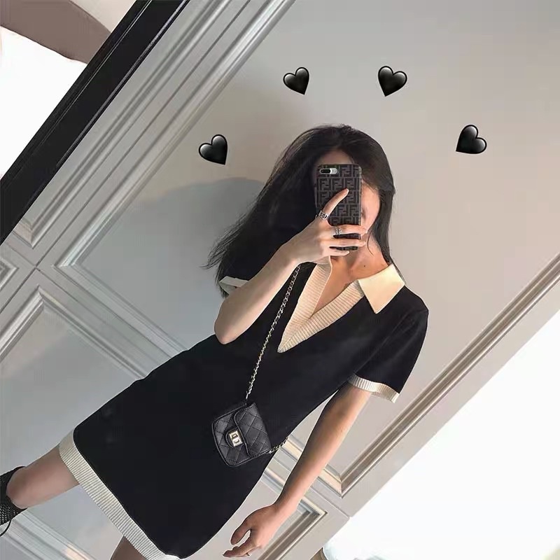 VÁY BODY CỔ VIỀN TRẮNG / ĐẦM BODY LEN GÂN