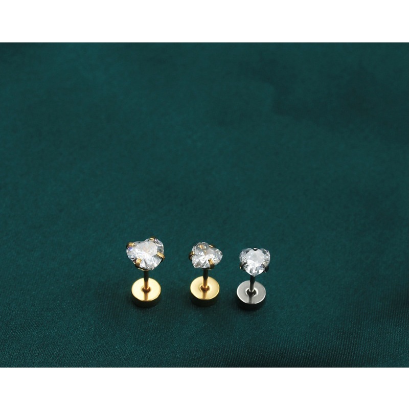 Khuyên titan đính kim tim thanh xỏ siêu mỏng 0,8mm nút dẹt vặn cá tính NKT99