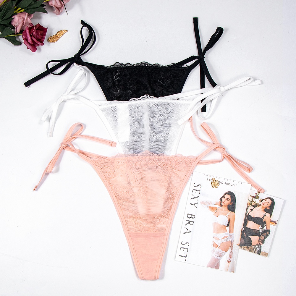 Bộ 3 quần lót lọt khe VARSBABY N130 phối ren xuyên thấu thời trang quyến rũ độc đáo cho nữ