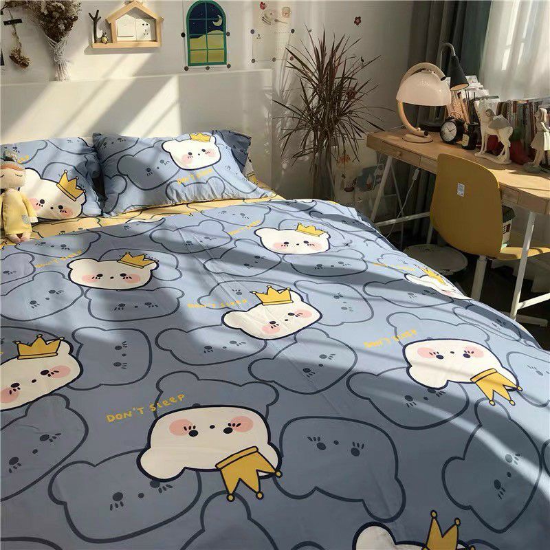 Bộ chăn ga gối cotton poly Gấu Vương Miện