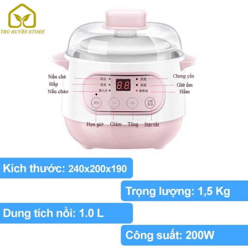 Fash Sale  Nồi Hầm Cháo Chậm Hẹn Giờ Thông Minh Đa Năng Cách Thủy 4 in 1 Lòng Nồi Lõi Sứ An Toàn Dung Tích 1L