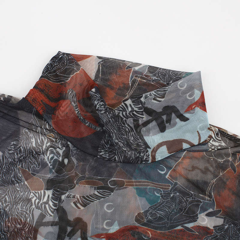 DUNEA Bodysuit Dài Tay Xuyên Thấu In Chữ Gợi Cảm Cho Phái Nữ