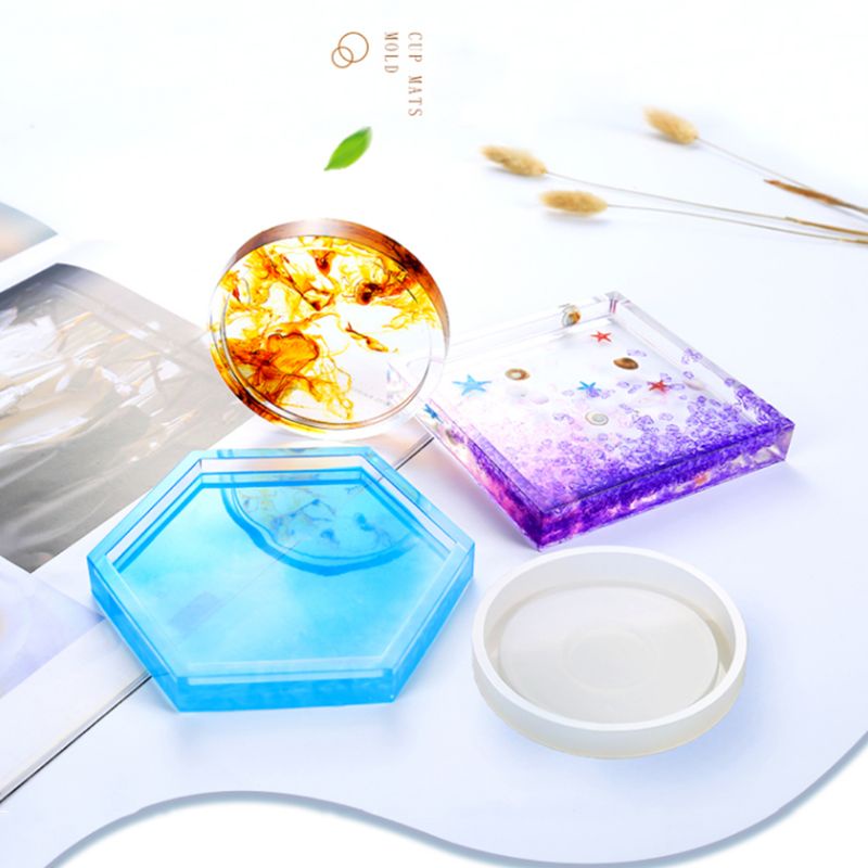 Khuôn silicone làm miếng lót ly cách nhiệt hình tròn/ vuông/ lục giác bằng resin epoxy handmade DIY