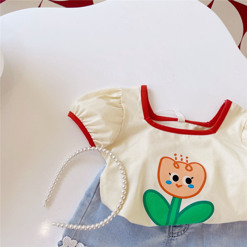 Áo Thun Cotton Tay Ngắn In Họa Tiết Hoa To Phong Cách Nhật Hàn Hàng Mới Thời Trang Mùa Hè 2022 Cho Bé Gái