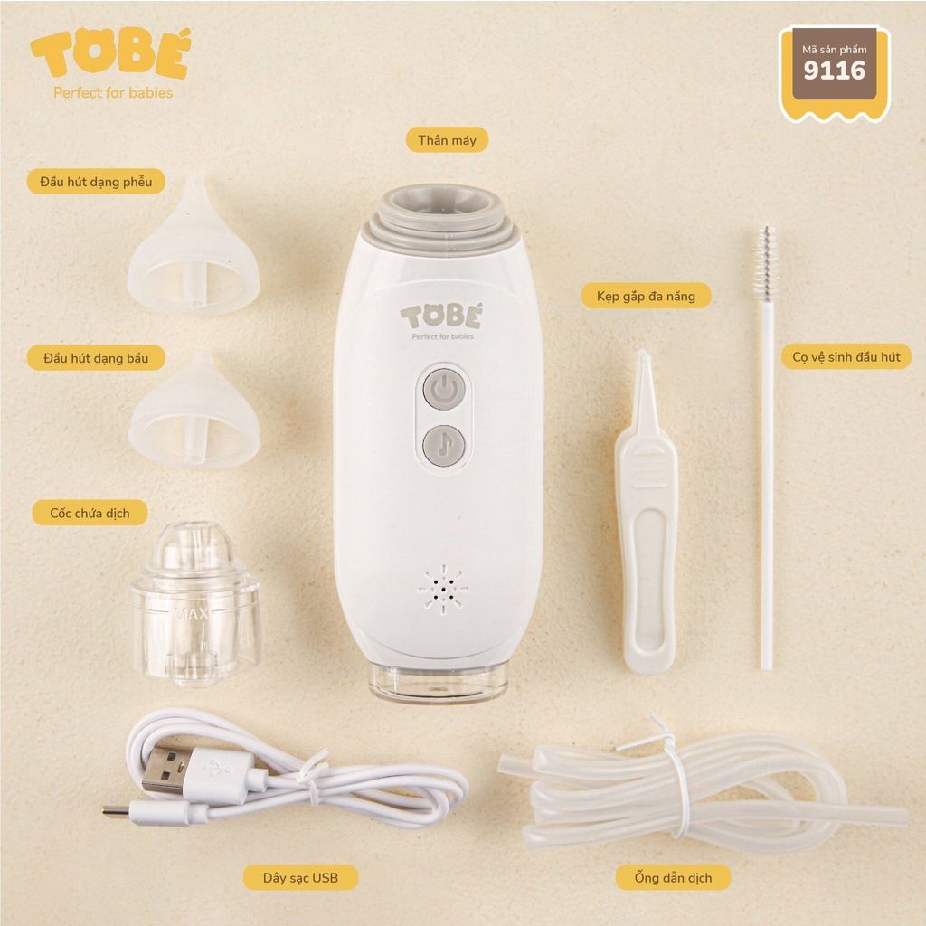 Máy hút mũi Abi cao cấp hãng Tobe thông minh giúp vệ sinh mũi sạch sẽ hai loại đầu hút silicone mềm mại cho bé 9116