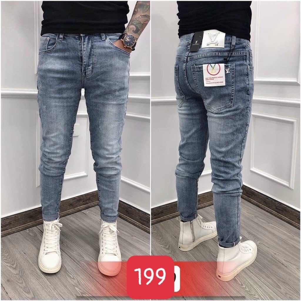 Quần jean nam cao cấp chất bò đẹp rách gối co giãn ống suông hàn quốc King168 AK11