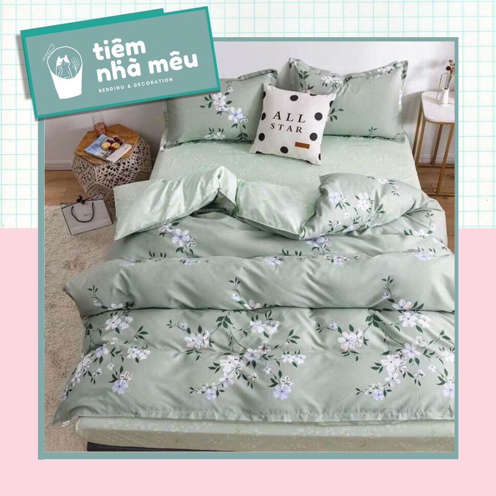 Set Chăn Ga Gối 4 Món Cotton Hoa Mai Xanh Ngọc Nhập Khẩu Sale Kịch Sàn