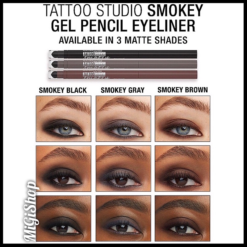 Chì Kẻ Mắt Khói 2 Đầu Dạng Gel Maybeliine Tattoo Studio Smokey Gel Pencil Liner Up To 36H 280mg