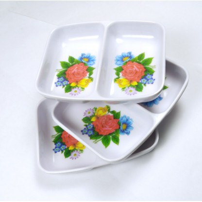 Đĩa đựng gia vị, muối chấm 2 ngăn Melamine tiện lợi