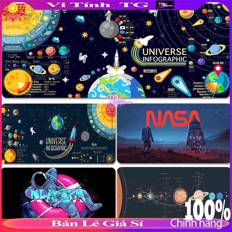 Lót chuột hình không gian - space các hành tinh cỡ lớn có may viền chắc chắn  Vi tính TG LCCL