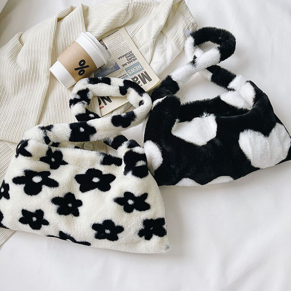 Túi xách lông nhung họa tiết trái tim / hoa nhiều màu sắc tùy chọn thời trang thu đông cho nữ