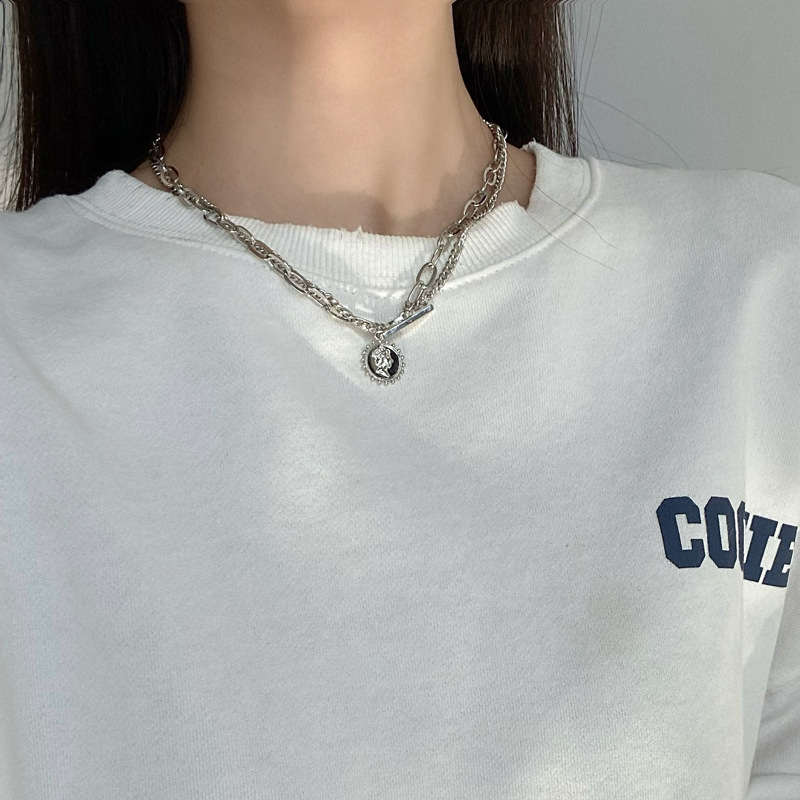 Dây chuyền hai vòng mặt họa tiết đầu người độc đáo thời trang 22802