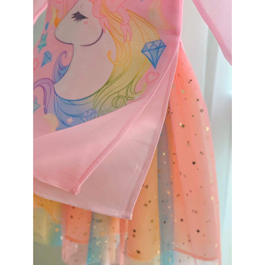 ÁO DÀI CHO BÉ GÁI VẢI LỤA NGỰA PONY/ UNICORN KÈM MẤN ĐỘI ĐẦU VÀ CHÂN VÁY TÙNG XÒE (QUẦN ÁO TRẺ EM)
