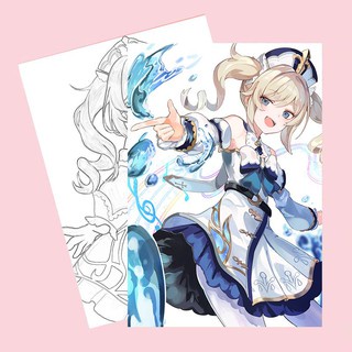 Tranh tô màu nhân vật GENSHIN IMPACT giấy 65gsm bản thảo phác họa game anime chibi xinh xắn