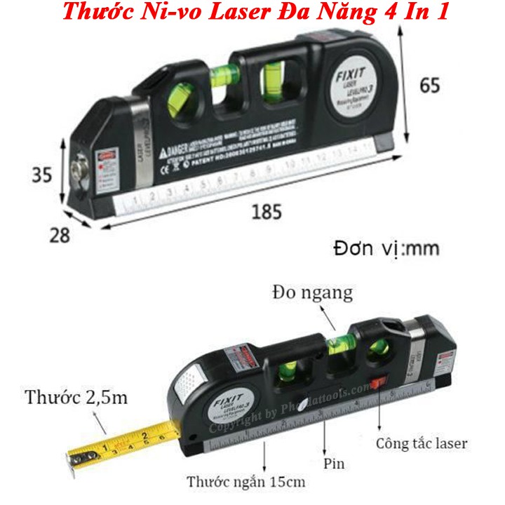 Thước Ni-vô Laser đa năng 4in1