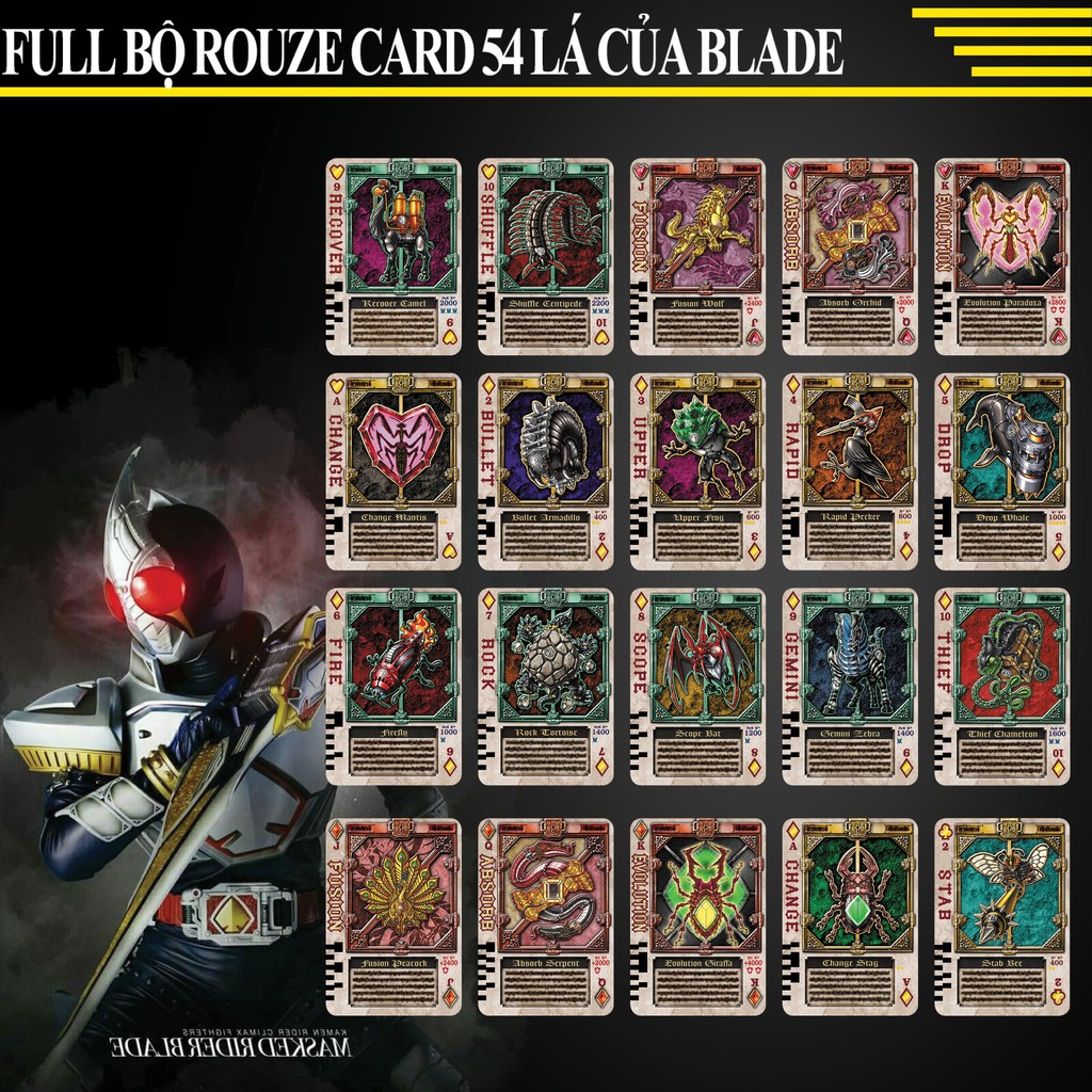 Bộ 54 thẻ bài sưu tầm card in kamen rider Blade đọc được trong Driver