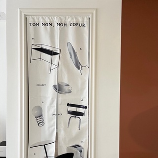 Rèm treo 2 mảnh vải canvas in hình đồ vật - object curtain