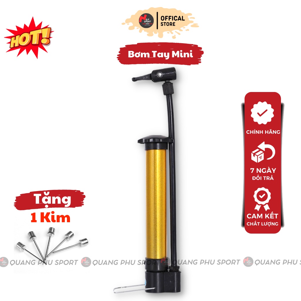 Bơm Mini Cầm tay, Bơm Tay Cột Khí Chống Sốc_Chất liệu Hợp Kim + PVC Màu Vàng Ánh Kim_Tặng Kèm Kim + Lưới