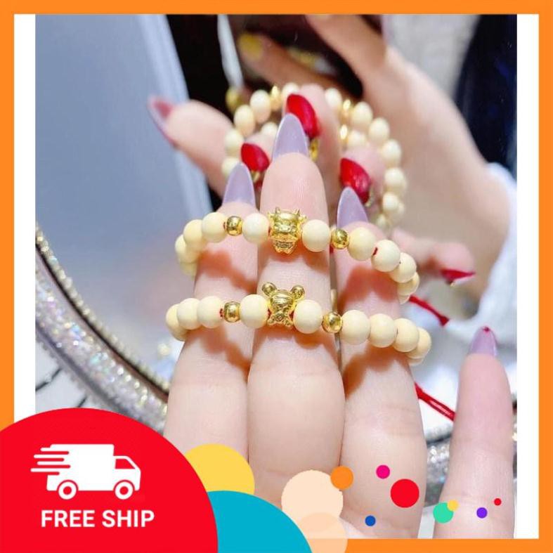 Freeship vòng dâu tằm mix charm trâu- chuột vàng 10kara Giá xưởng bán chạy