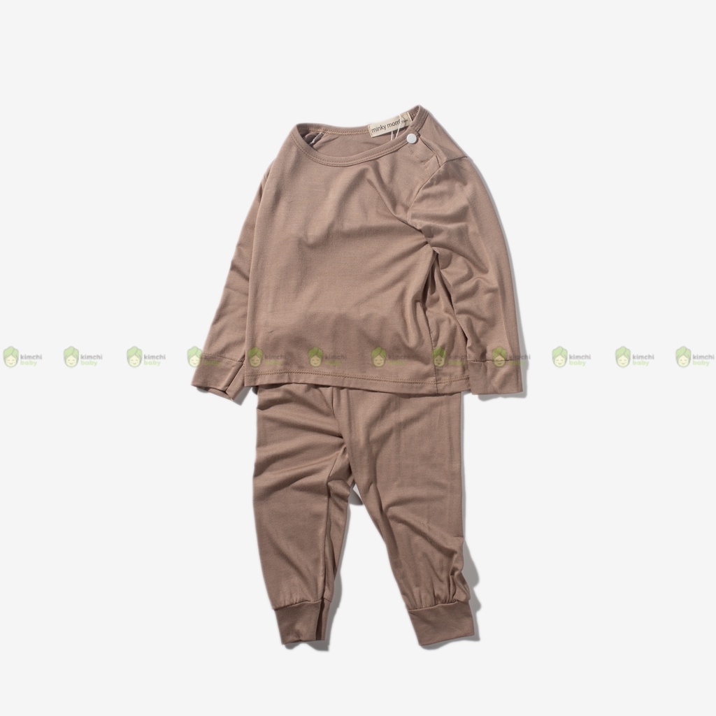 Đồ Bộ Bé Gái, Bé Trai Minky Mom Vải Thun Lạnh Cài Vai Basic Mềm Mịn, Bộ Dài Tay Cho Bé Mặc Nhà Thu Đông MKMTD2101