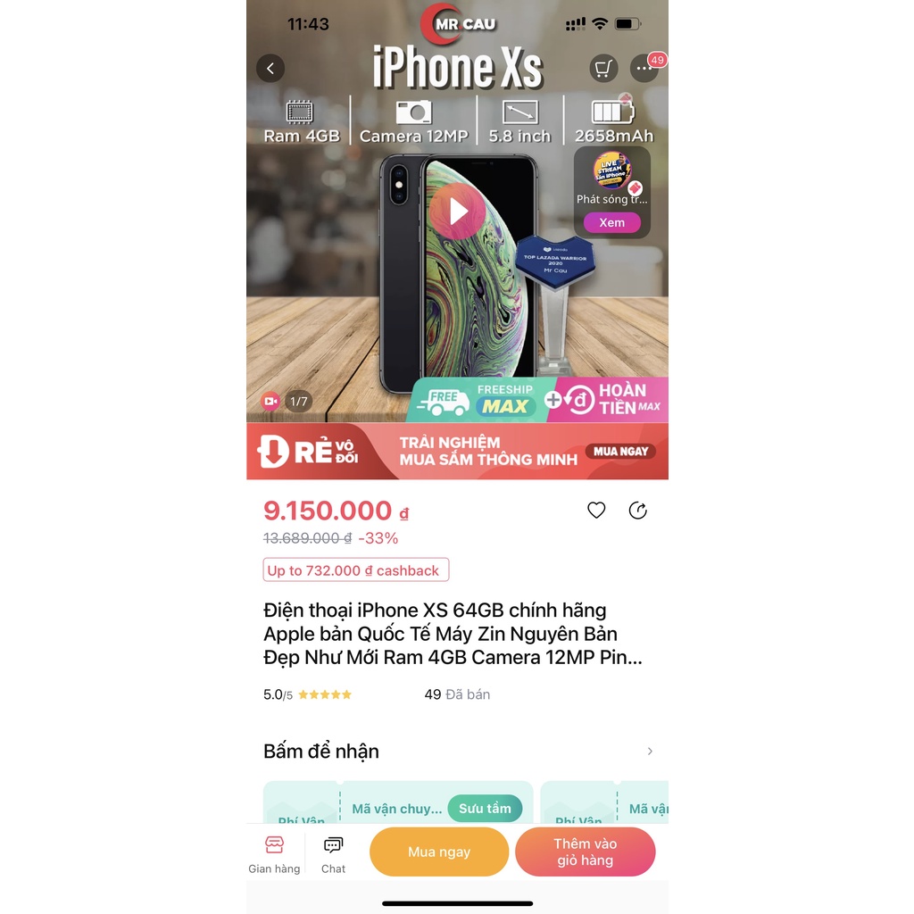 Điện Thoại iPhone XS – Quốc Tế Chính Hãng Apple 64GB Đẹp Keng 99% FREESHIP - MRCAU