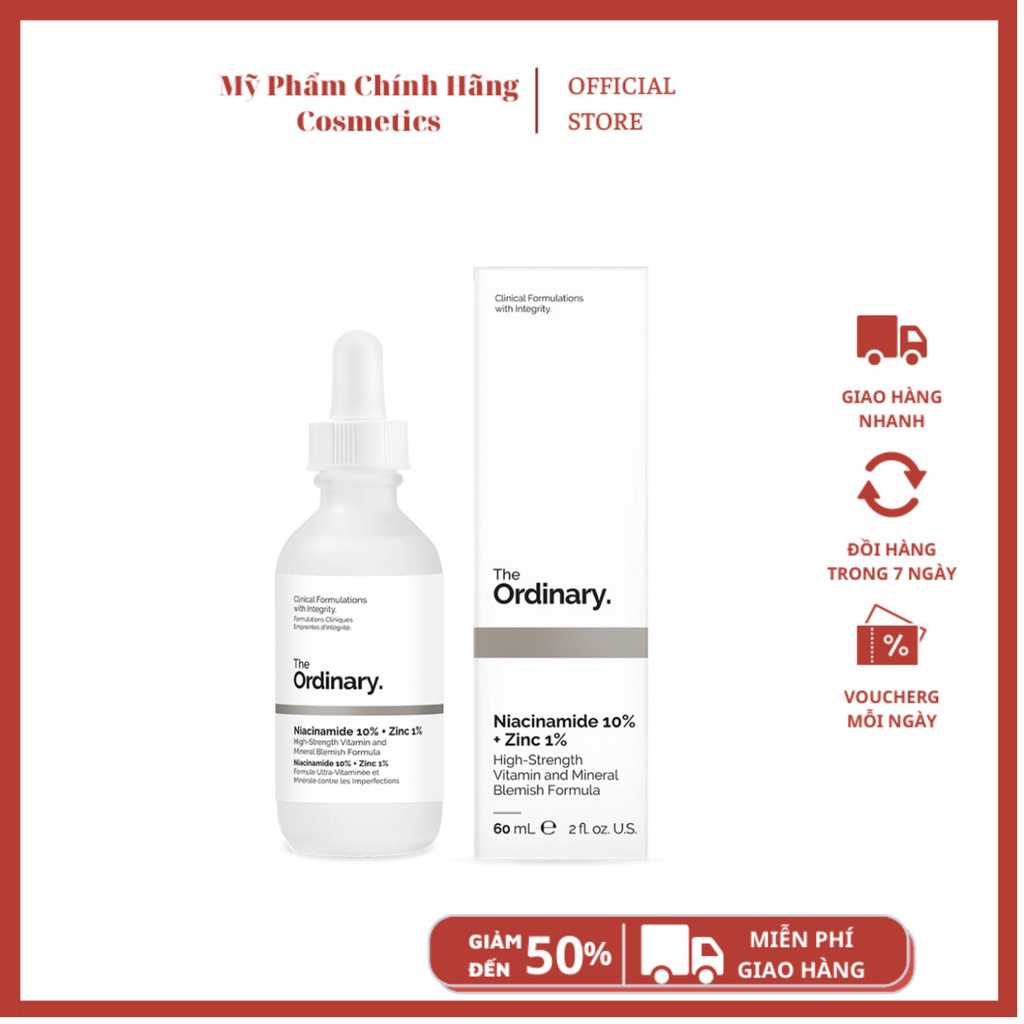 Serum dưỡng trắng da, giảm thâm , căng bóng da The Ordinary Niacinamide 10% + Zinc 1%: