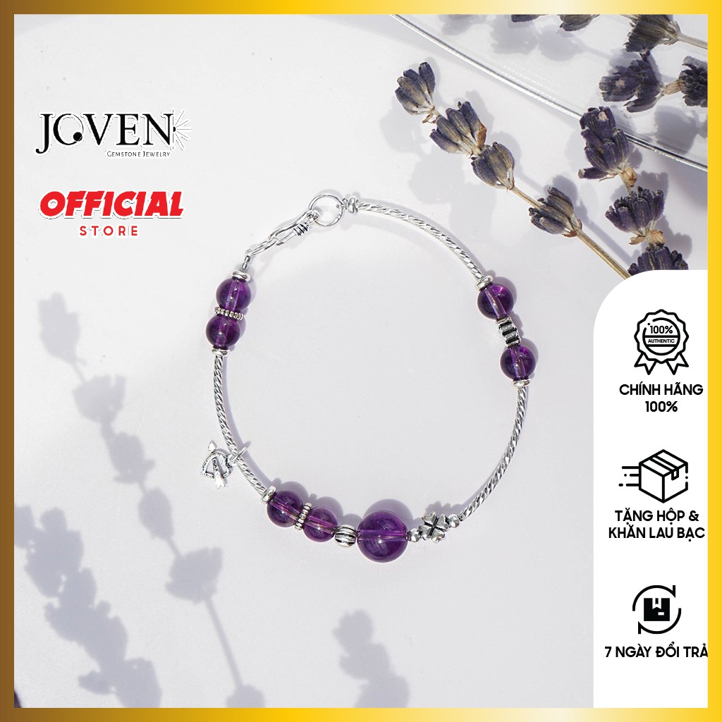 Vòng tay bạc 925 phối hạt tím đậm phong thủy Joven VPTAT02