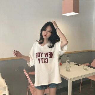 Áo phông dáng rộng in chữ New york city hữu