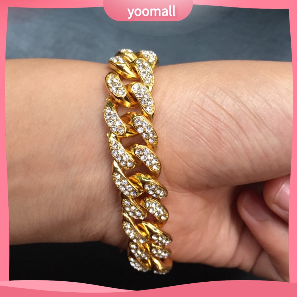 Vòng Tay Dạng Chuỗi Xích Đính Đá Sáng Bóng Phong Cách Hip Hop Cho Nam Giới