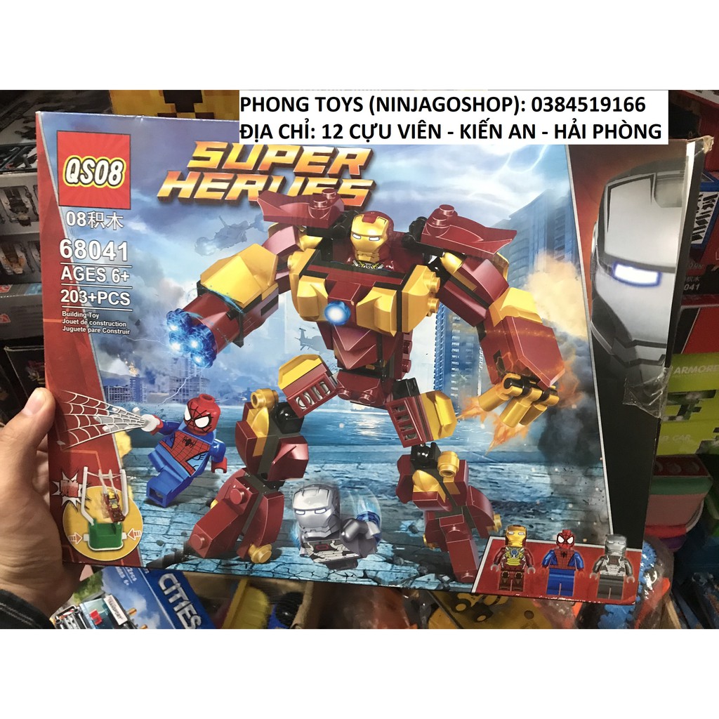 Lắp ráp xếp hình Lego siêu anh hùng Ninjago Movie Super Heroes QS08 68041 : Người nhện và robot người sắt 203 mảnh