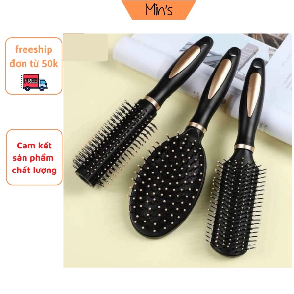 sấy chải tóc gỡ rối bằng nhựa bản to màu đen