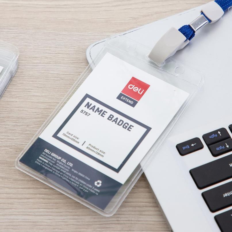 2 bộ Bảng tên cao cấp kèm dây đeo xanh dương 68 × 95mm Deli E5757
