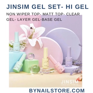 Bộ sản phẩm basic gel cao cấp Hàn Quốc Jinsim gel : Non wiper top-Matt top- Clear gel- Layer gel-Base gel