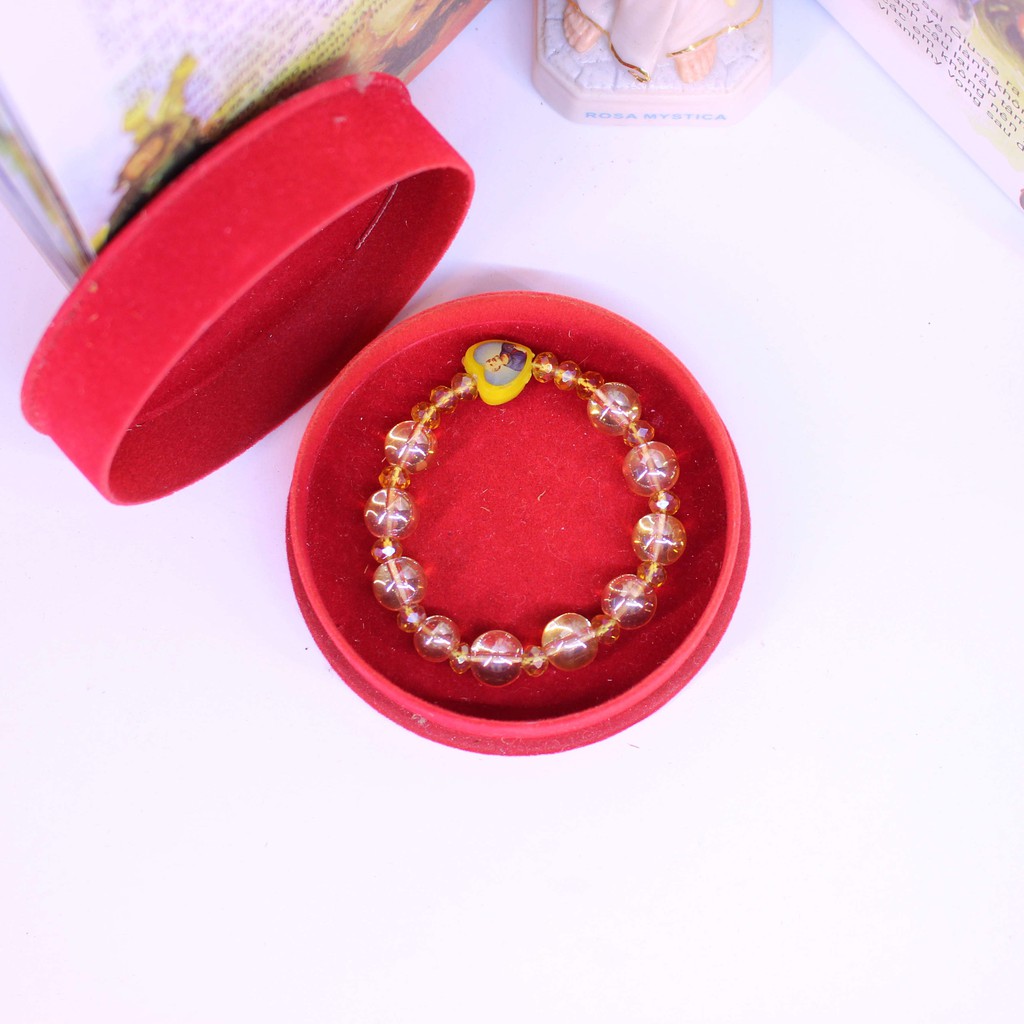 Chuỗi Tràng Hạt Mân Côi Đá Topaz vàng mật ong 10li xen kẽ đá đá topaz nhỏ Thánh Giá kiểu 10 hạt