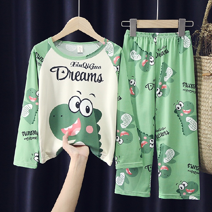 Bộ Đồ Ngủ Tay Dài Chất Cotton In Họa Tiết Hoạt Hình Phong Cách Hàn Quốc Thời Trang Cho Bé Trai Và Gái