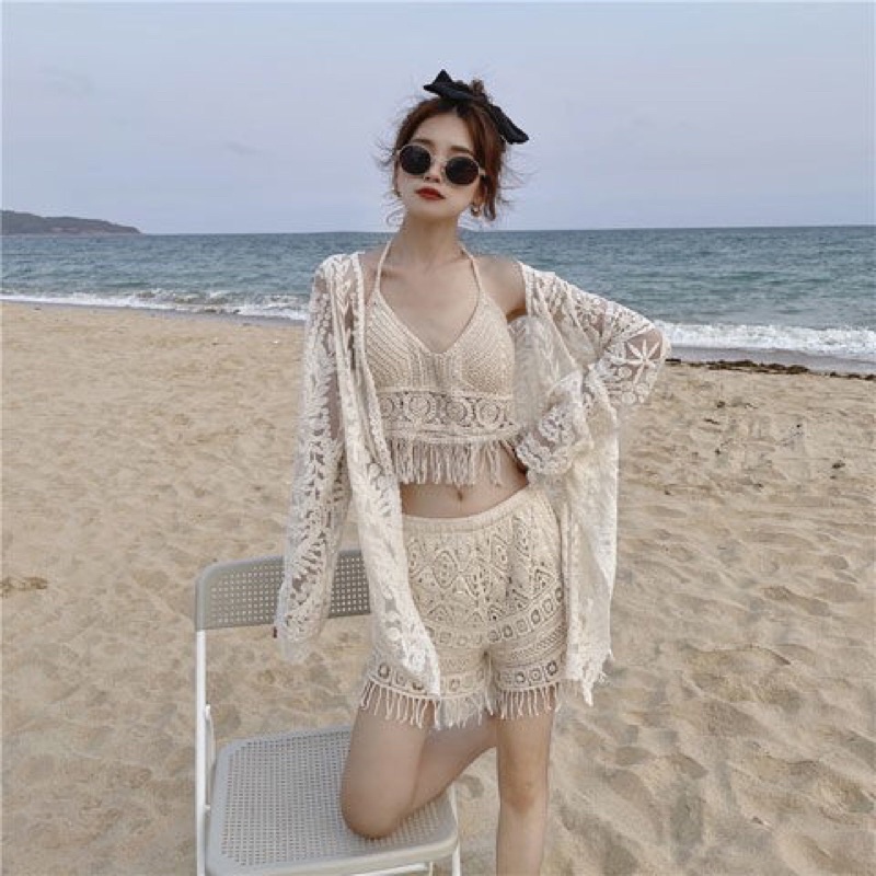 45-Set ren đi biển-bikini 3 mảnh len móc sang chảnh cho nữ mã mới 2022