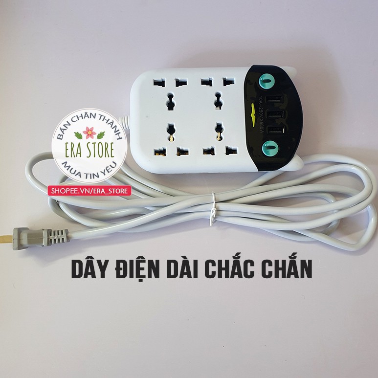 [SIÊU TIỆN LỢI] Ổ cắm điện mèo 3 cổng USB 2 công tắc dây dài 2,5m đa năng nhiều ổ tích hợp các kiểu chân cắm gọn nhẹ